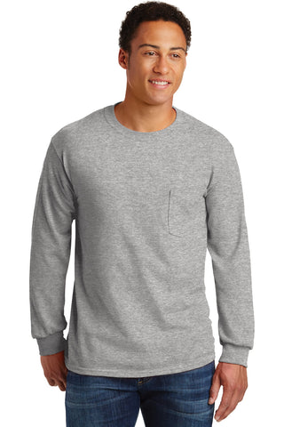 Gildan - Ultra Cotton 100% US Cotton Long Sleeve T-Shirt with Pocket.  2410